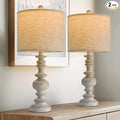 BOBOMOMO 24" Farmhouse Retro Table Lamp Set of 2, Traditional Resin Lamps for Living Room Bedroom, Vintage Bedroom Lamps with Linen Shades, Rustic Table Lamps for Living Room, Nursery, Office-Ruum Studio Home