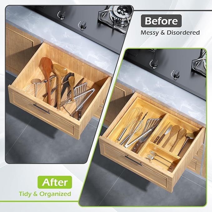 Bamboo Drawer Organizer Set, 5 PCS Multi-use Varied Sizes Junk Drawer Organizer Kitchen Storage Box for Office, Home, Bedroom, Bathroom, Bamboo-Ruum Studio Home