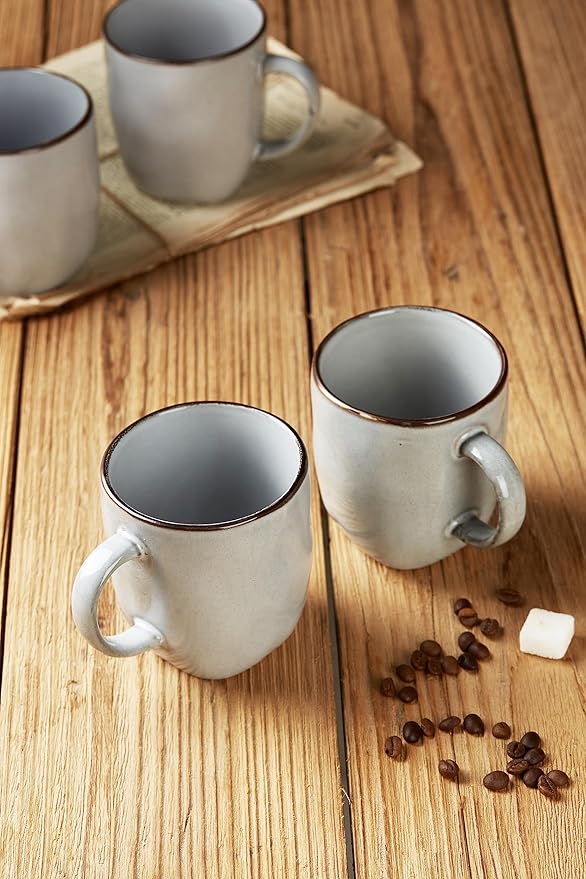 famiware Coffee Mugs Set of 4, Ocean Square 13oz Coffee Cup Set with Handle for Cocoa, Milk, Hot Chocolate, Tea, Water, Stoneware Cups for Kitchen, Microwave and Dishwasher Safe, Grey-Ruum Studio Home