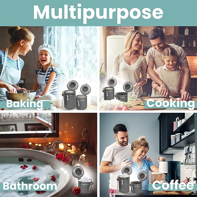 Home Intuition 4-Piece Ceramic Kitchen Canisters Set, Airtight Containers with Wooden Spoons Reusable Chalk Labels and Marker for Sugar, Coffee, Flour, Tea (Grey)-Ruum Studio Home
