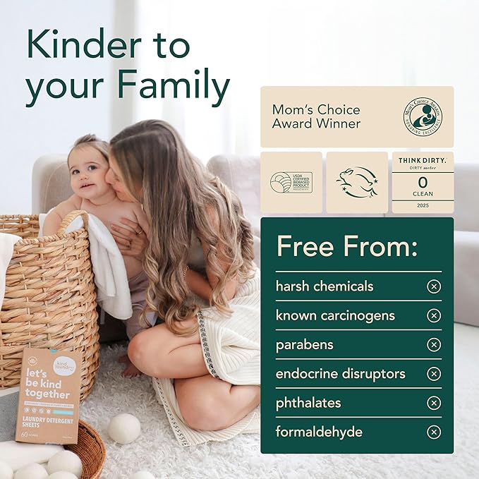 Kind Laundry Detergent Sheets with Stain-Fighting Enzymes - Plant Powered Eco-Friendly Laundry Soap Sheets - Home or Travel Laundry Detergent Fragrance Free, 32 Loads (Mom's Choice Award Winner)-Ruum Studio Home