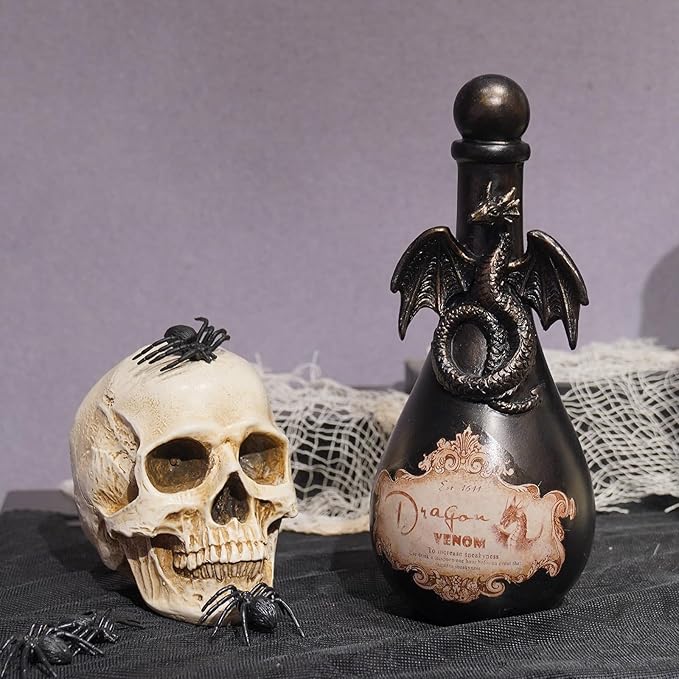 Braxio Halloween Home Decor Potion Bottles - Resin Black Bad Dragon Halloween Potion Bottles Gothic Decor Decorative Bottles Room Decor Aesthetic for Day of The Dead 4.25 * 4.25 * 9.5 Inch-Ruum Studio Home