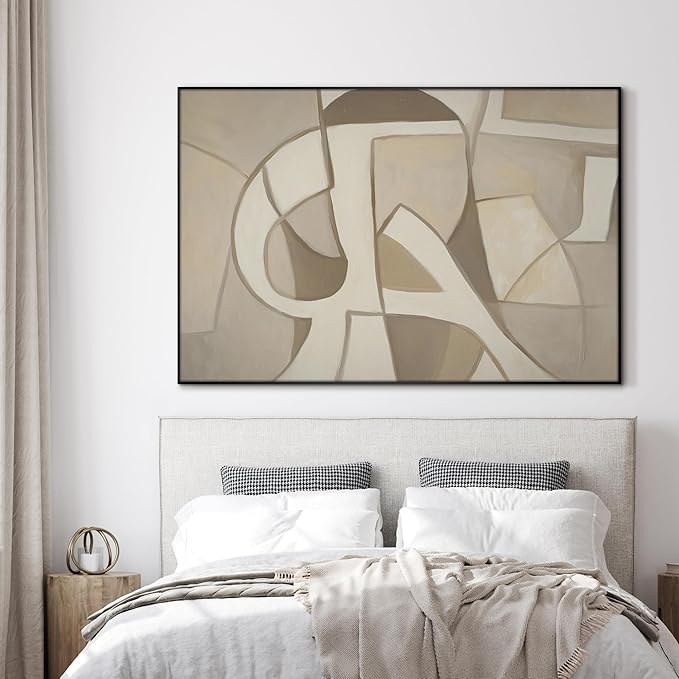 SIGNWIN 46"x72" Extra Large Framed Wall Art Neutral Abstract Geometric in Mid-Century Style, Retro-Inspired Design for Home Living Room Bedroom Decor (Frame Assembly Required)-Ruum Studio Home