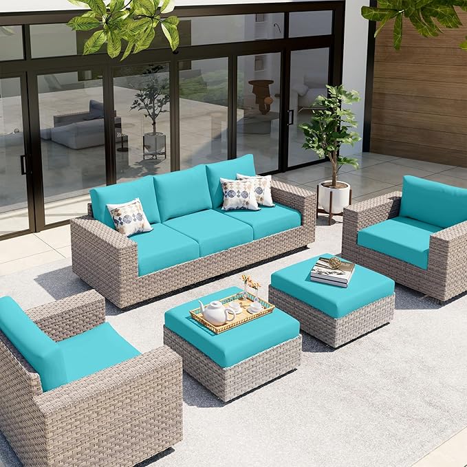 hyha Waterproof Couch Cushion Covers, Stretch Sofa Couch Seat Slipcover for Dog Washable, Non-Slip Waterproof Outdoor Cushion Covers for Patio Furniture Replacement (2 Pieces, Peacock Blue)-Ruum Studio Home