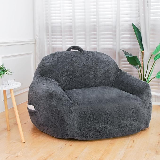 Giant Bean Bag Chair, Oversized Bean Bag Chairs for Adults and Kids, Gaming Chair Stuffed Memory Foam | Storage | Non-Slip, Removable Bean Bag Sofa Comfy Chair for Bedroom, Livingroom (Grey)-Ruum Studio Home