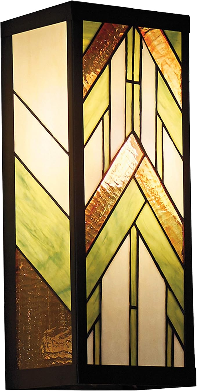 RIVER OF GOODS Art Deco Stained Glass Outdoor Light Fixture - 16.25" H - Decorative Porch Light - Green-Ruum Studio Home