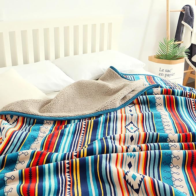 UKELER Boho Sherpa Throw Blanket Queen Size 80'' x 90'', Southwestern Aztec Throw Blanket for Bed/Couch/Sofa/Camping, Great Gift for Mother's Day, Father's Day, Thanksgiving, Christmas,New Year's Day-Ruum Studio Home