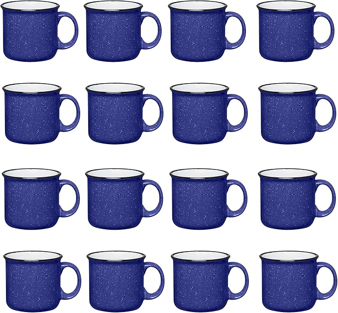 Set of 16 Ceramic Campfire Mugs – 15 Oz, Royal Blue – Coffee & Tea Cups for Home, Work, Travel, Camping – Customizable, Great for DIY, Events, Companies-Ruum Studio Home