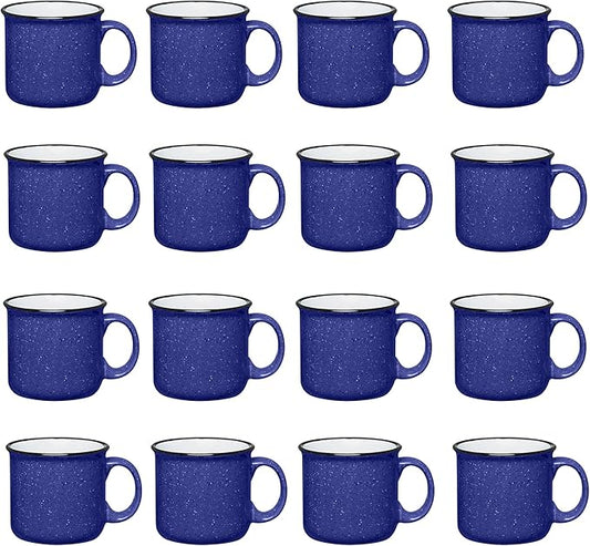 Set of 16 Ceramic Campfire Mugs – 15 Oz, Royal Blue – Coffee & Tea Cups for Home, Work, Travel, Camping – Customizable, Great for DIY, Events, Companies-Ruum Studio Home