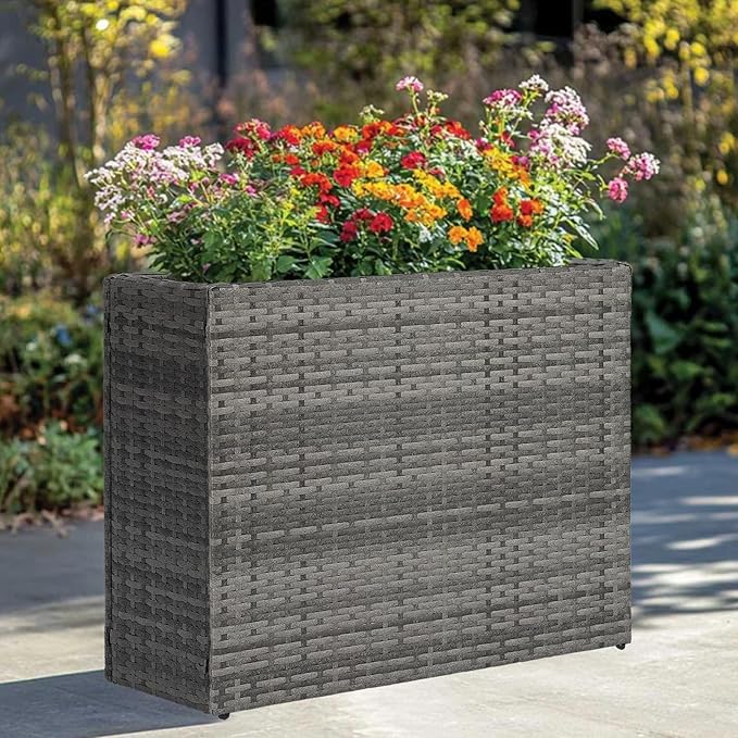 LEWIS&WAYNE Large Rectangular Block Planter Box Handmade Wicker Tall Planters for Outdoor Plants with Removable Liners Modern Planter for Indoor Outdoor Patio Deck - Gray, 38''x11''x30''-Ruum Studio Home