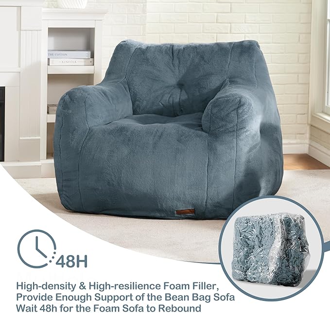 Hobestluk Bean Bag Chair for Adult Small Bean Bag Chairs with Arms Furry Beanbag Chair with Foam Filler Stuffed Bean Bag Sofa for Reading in Bedroom Living Room and Dorms (Blue Grey)-Ruum Studio Home