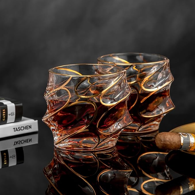 EdensDECOR Whiskey Glasses Gift Set (24k Gold Plated) Luxury Gift For Men, Bourbon, Scotch, Dad, Husbands-Ruum Studio Home