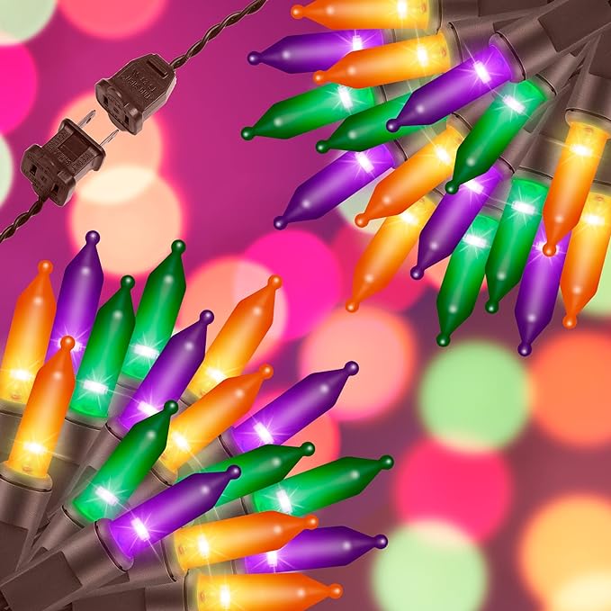 100LIGHTS Orange Purple and Green Extra-Bright with End Connectors Halloween Decorative Lights 5.98m UL Certified Mini String Light Set Waterproof for Halloween Home Garden Tree Party Patio-Ruum Studio Home