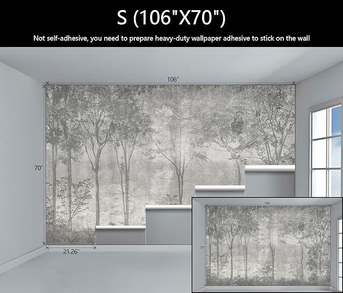 WFBHUA-Vintage Forest Woodland Mural Wallpaper Gray Old Wall Tree Wallpaper for Bedroom Living Room(Not Peel and Stick)-Ruum Studio Home