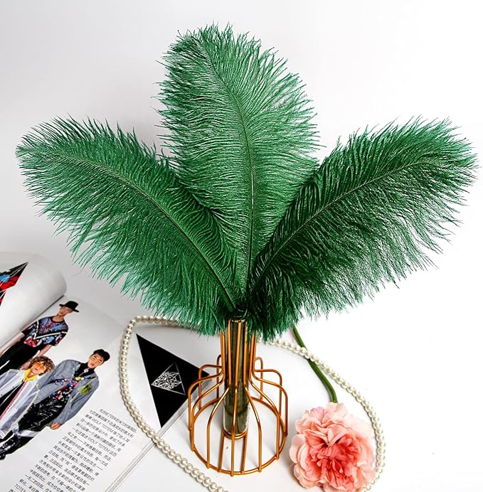 THARAHT Blackish Green Ostrich Feathers 12pcs Natural Bulk 10-12Inch 25cm-30cm for Crafts Wedding Party Centerpieces Mardi Gras Decoration Feather-Ruum Studio Home