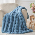 Lotus Karen Fuzzy Throw Blanket Blue - Big Bubble Faux Rabbit Fur Blanket for Couch,Softest Cozy Fluffy Blanket,Thick Furry Plush Shaggy Warm Blankets for Women,50x60 Inches-Ruum Studio Home