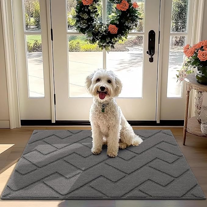 hicorfe Front Door Mat Outside Entrance,32"x40" Absorbent Muddy Dirt Resist Welcome Door Mats Outdoor Indoor,Stain and Fade Resistant,Non Slip Backing Entry Mat Doormat for Entryway(Grey)-Ruum Studio Home
