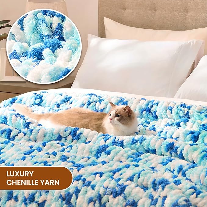 L'AGRATY Chunky Knit Blanket Throw: 50''x60'' Chenille Chunky Knitted Throw Blankets for Bed Couch - Handmade Thick Cable Knit Blanket - Large Crochet Rope Blankets for Home Decor-Ruum Studio Home