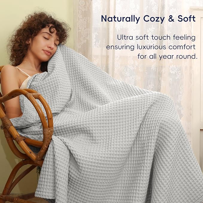 PHF Ultra Soft Waffle Weave Blanket Twin Size 66"x 90"- Washed Lightweight Breathable Cozy Woven Blanket for Bed - Aesthetic Decor for Couch Bedding Sofa Home Car - Light Grey-Ruum Studio Home