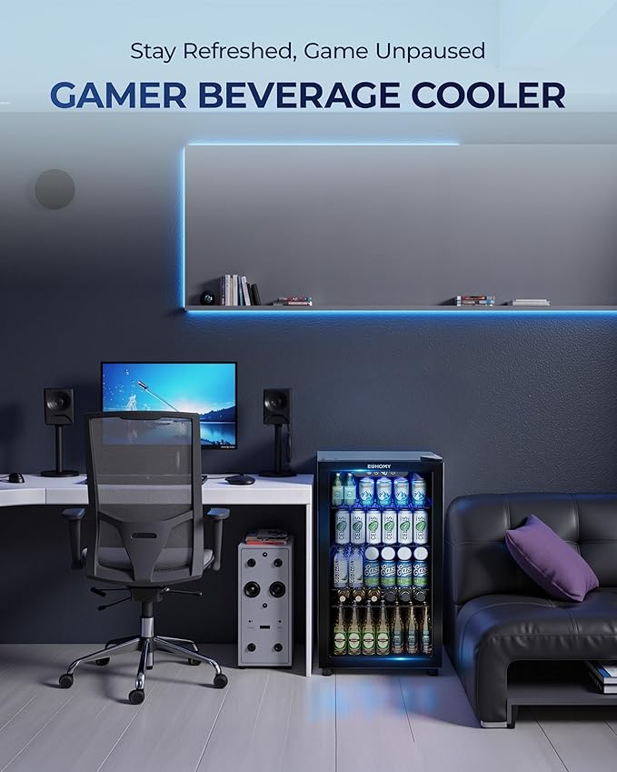 EUHOMY Beverage Refrigerator and Cooler, 128 Can Mini fridge with Glass Door, Small Refrigerator with Adjustable Shelves for Soda Beer or Wine, Home/Bar/Office, Black-Ruum Studio Home