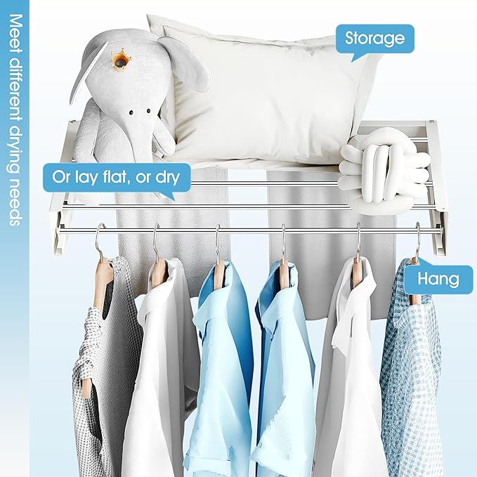 Drying Rack Clothing,Clothes Drying Rack Wall Mounted,Collapsible Hanging Racks for Laundry,Laundry Drying Rack,Wall Mounted Clothes Rack(31.5"-White) (White, 31.5 Inch)-Ruum Studio Home