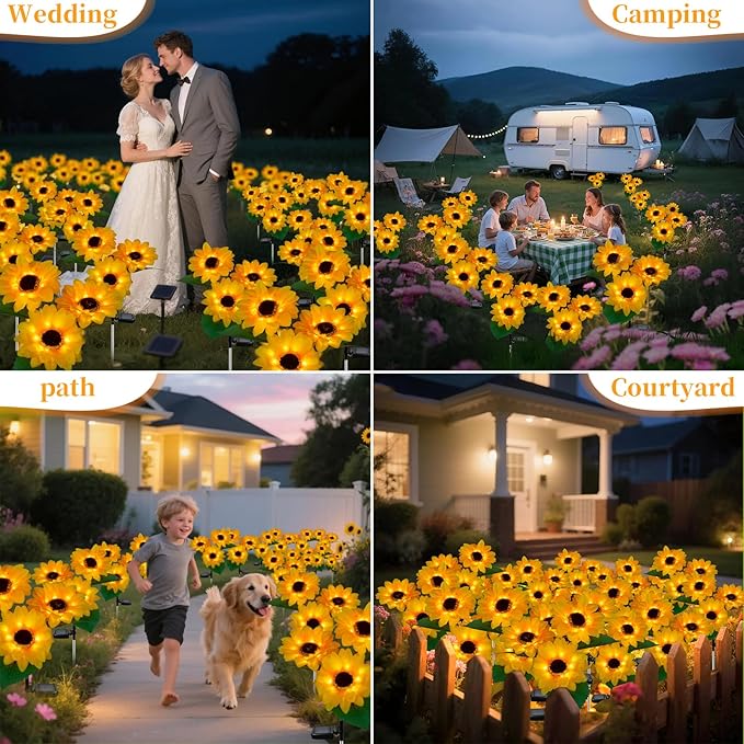 Outdoor Solar Garden Stake Lights,Upgraded LED Solar Powered Light with 3 Sunflower, Waterproof Solar Decorative Lights for Garden, Patio, Backyard (1 Pack 3 Flower)-Ruum Studio Home