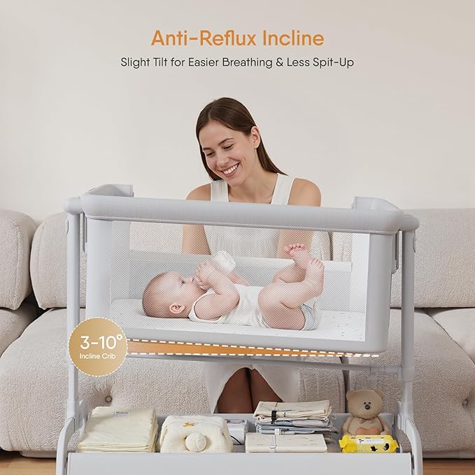 3-in-1 Baby Bassinet, Rocking Bassinet, Bedside Bassinet for Baby, Stable and Secure Bassinet Bedside Sleeper for Newborn & Infant, 6 Height Adjustable with Wheels, Mattress & Breathable Mesh-Ruum Studio Home
