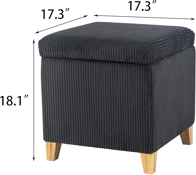Adeco 18 Inch High Faux Fur Grey Cube Ottoman Storage, Fluffy Striped Velvet Chair Foot Stools, Small Bench Upholstered Vanity Stool with Hinged Lid, Solid Wood Legs-Ruum Studio Home