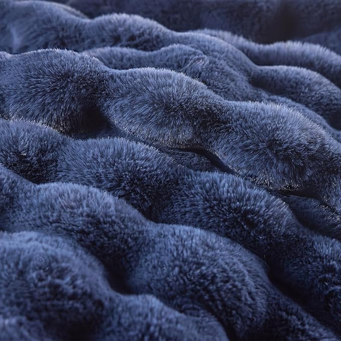 BENVWE Fluffy Faux Fur Throw Blanket for Couch, Soft Plush Thick Cozy Fuzzy Luxury Minky Bubble Blanket for Home Living Room Decor Gift for Women, Navy Blue, 51" x 63", 1100GSM-Ruum Studio Home
