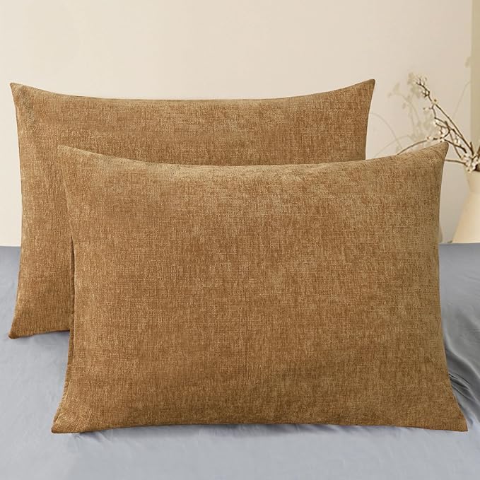 CaliTime Throw Pillow Covers Decorative 20 X 26 Inches Pack of 2 Cozy Chenille Standard Pillow Shams Cases for Couch Sofa Bed Living Room Home Apricot Brown-Ruum Studio Home