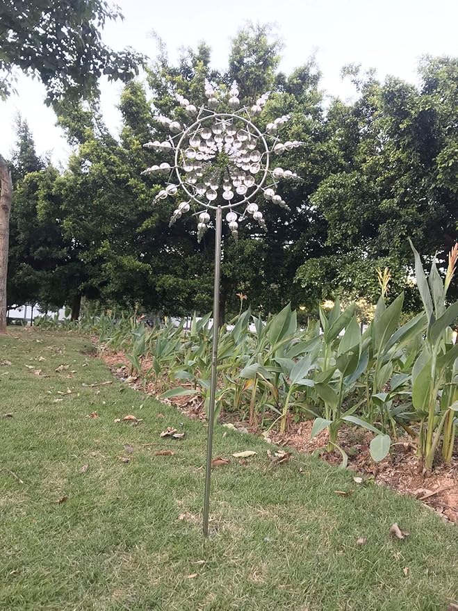 Unique and Magical Metal Windmill, 3D Wind Kinetic Sculpture, Wind Spinner Solar, Lawn Solar Wind Spinners for Yard and Garden, Wind Catchers Metal Outdoor Patio Decoration (1 PCS -Silver)-Ruum Studio Home