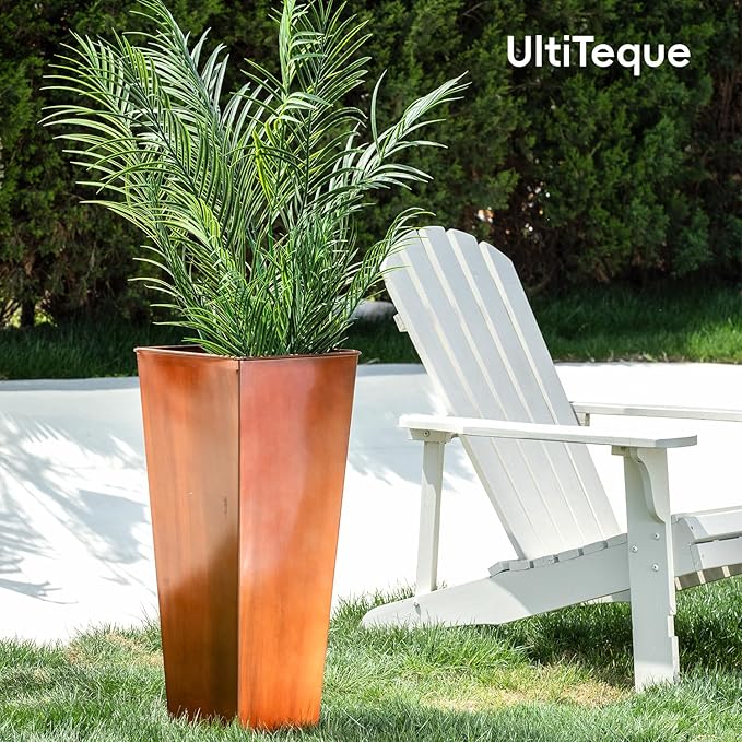 28in Tall Metal Copper Square Planter Galvanized Steel Metal Planters for Indoor/Patio Deck Garden Entrance Planter-Ruum Studio Home