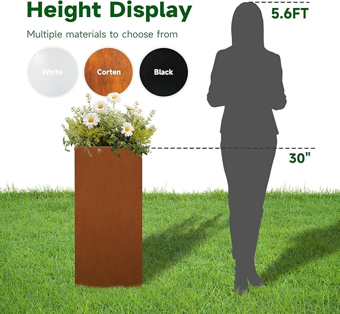 Corten Steel Metallic Heavy Planter for Outdoor Plants 14"x14"x30" Metal Planter Spliced Flower Pot with Partitions for Outside,Indoor,Garden (Corten, 14 * 14 * 30)-Ruum Studio Home