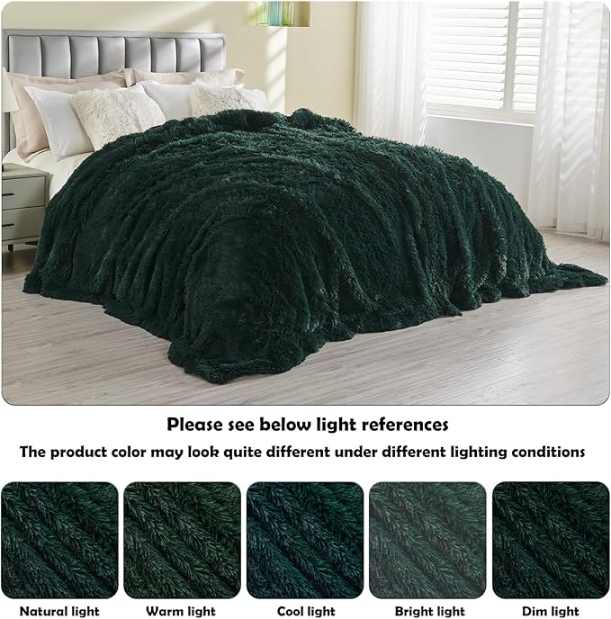 GONAAP Fuzzy Faux Fur Throw Blanket Forest Green Super Soft Cozy Plush Fuzzy Shaggy Blanket for Couch Sofa Bed (Forest Green, Throw(50"x60"))-Ruum Studio Home