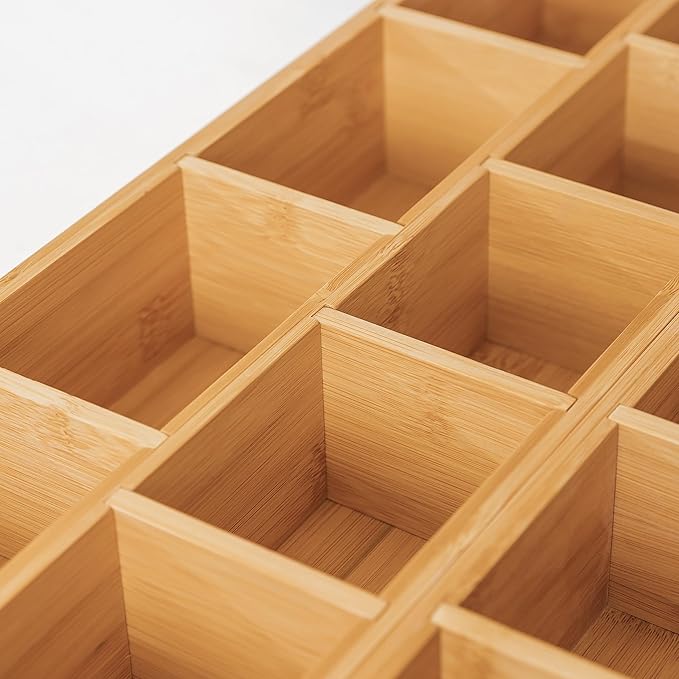 Premium Tea Bags and Coffee Pods Drawer Organizer – Small 9-Compartment Design with Removable Wall Inserts, Non-Slip Feet, 100% Sustainable Bamboo-Ruum Studio Home