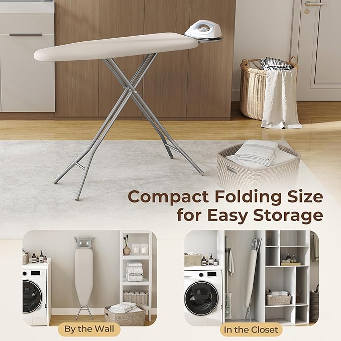 Yaheetech Foldable Ironing Board, Heavy Duty Iron Board with 9 Adjustable Heights, 4 Layer Cover and Safety Iron Rest, 52X14 Compact and Space Save Iron Board for Home Laundry Room Use, Beige-Ruum Studio Home