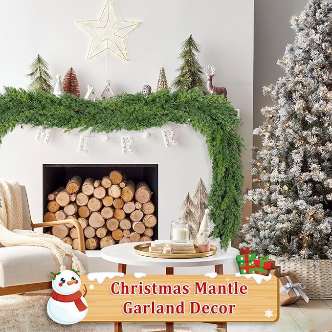 9 Ft Real Touch Christmas Garland Indoor with Pine Cone,Thick and Lush，Soft Bendable Mantle Garland Christmas, Lifelike Cedar Garland, Christmas Garland for Mantle,Indoor Christmas Decorations-Ruum Studio Home
