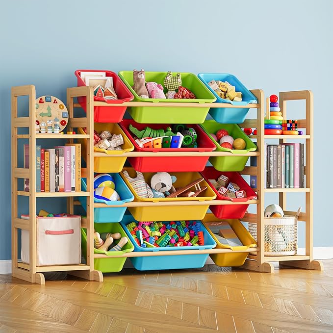 SpaceAid Toy Storage Organizer with 6 Shelves and 12 Bins, Toy Organizers Storage Bookshelf, Kids Bin Shelf Toys Box Bookcase for Bedroom Playroom Organization Room Decor, Multi-Colored-Ruum Studio Home