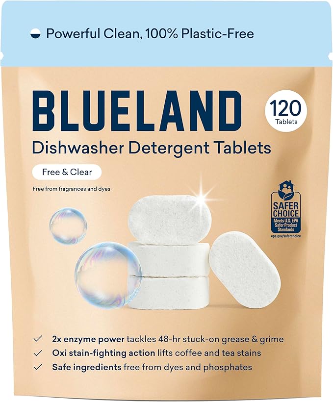 BLUELAND Dishwasher Detergent Tablets, 120 Count, Unscented 100% Plastic-Free Eco Friendly Dishwashing Pods, Natural, Sustainable-Ruum Studio Home