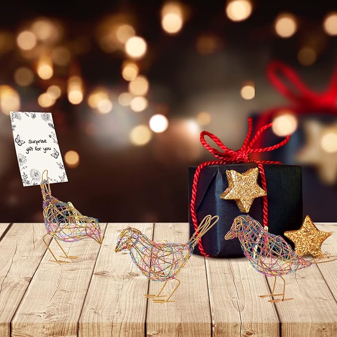 Modern Table Decor Set of 3 - Handmade Metal Bird Sculptures with Colorful Wire Weaving, Multi-Pose Rustic Home Accent & Christmas Tree Ornaments-Ruum Studio Home