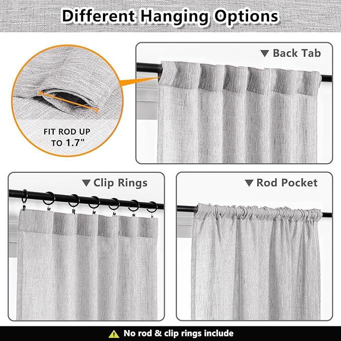 MYSKY HOME Grey Curtains 84 Inch Length, Living Room Curtains & Drapes Boho Sheer Light Filtering for Sliding Glass Door Windows Soft Elegant, 50" x 84", Light Grey, 2 Panels-Ruum Studio Home