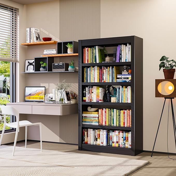 Bookshelf, 5-Tier Sturdy Bookcase, Adjustable Book Shelf, Large Capacity per Shelf, Modern Book Shelf for Living Room, Home Office, Garage, Perfect for Home Organization & Small Space Living-Ruum Studio Home