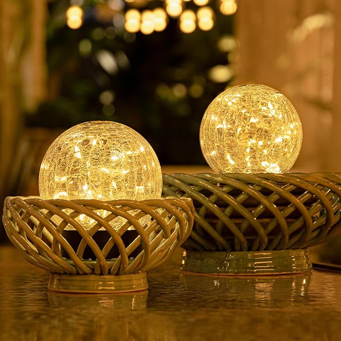 Beautyard Solar Globe Lights Outdoor Large Garden Decor USB Charged 4.72" Diameter 40LED 1000mAh Solar Lights Cracked Glass Globe Power Yard Patio Garden (4.72'' Large 2 Pack Warm White)-Ruum Studio Home