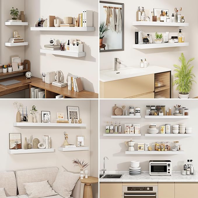 fuqing Floating Shelves for Wall, Bathroom Shelf Wall Mounted for Storage, Shelves with Invisible Bracket for Bedroom, Kitchen, Living Room, Farmhouse Small Book Shelf, 30 Inch Set of 2, White-Ruum Studio Home