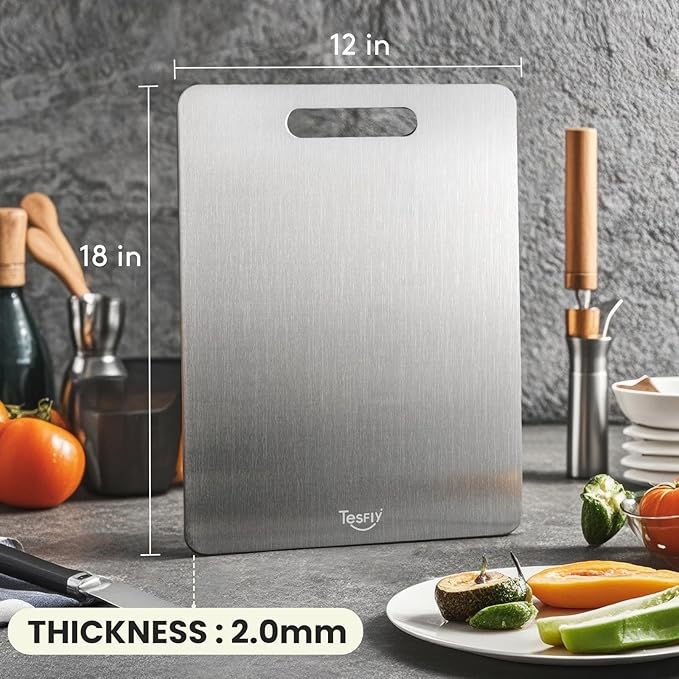 2 Pack Titanium Cutting Board - 100% Pure Titanium Cutting Boards For Kitche,Easy to clean, Double-sided food-grade Cutting Board For Meats, Fruits And Vegetables (18 * 12)-Ruum Studio Home