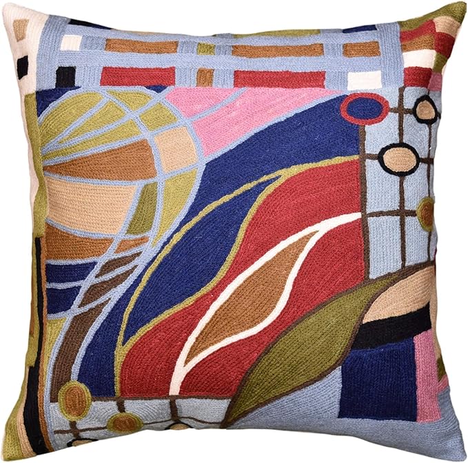 Hundertwasser Modern Pillow Cover Contemporary Pillowcase Accent Outdoor Pillows Abstract Couch Cushion Farmhouse Throw Pillows | Mid Century Chair Cushions | Handmade Wool Size 18x18-Ruum Studio Home