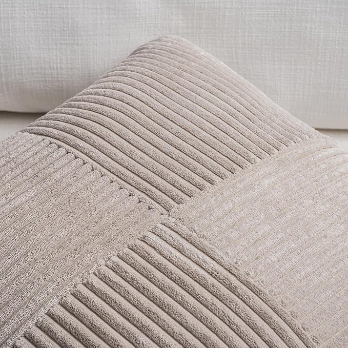 Fancy Homi Set of 2 Neutral Taupe Boho Long Lumbar Body Decorative Throw Pillow Cover 14x36 Inch for Bed Couch Bedroom Bench, Soft Patchwork Corduroy Textured Pillow Case, Farmhouse Room Decor-Ruum Studio Home