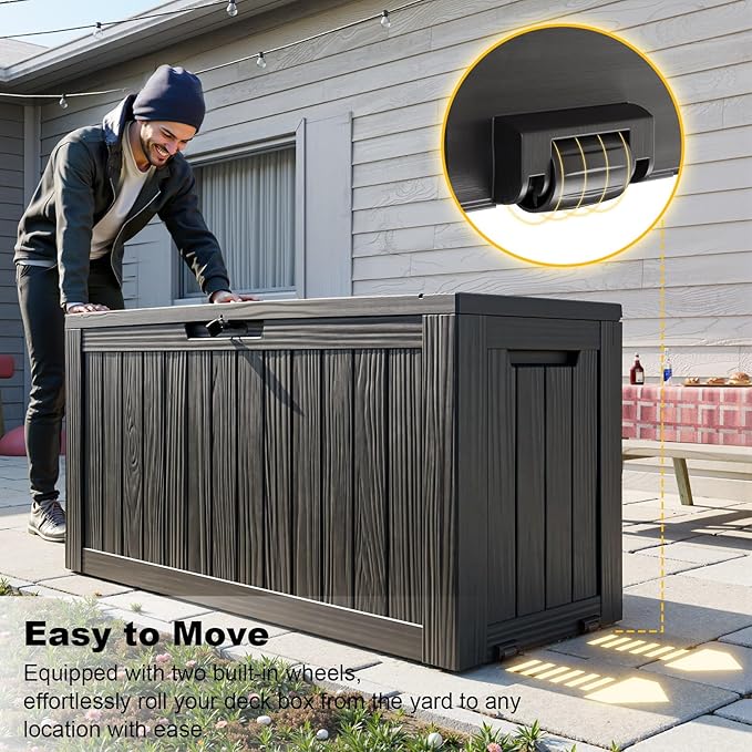 75 Gallon Resin Deck Box, Lockable Outdoor Storage Box for Patio Cushions Storage Furniture,Garden Tools, Pool Supplies, Weatherproof and UV Resistant（Black）-Ruum Studio Home