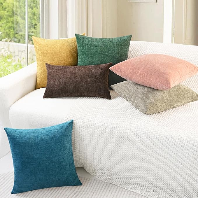 CaliTime Throw Pillow Covers Decorative 16 X 16 Inches Pack of 2 Cozy Chenille Cushion Cases for Couch Sofa Bed Living Room Home Ocean Blue-Ruum Studio Home