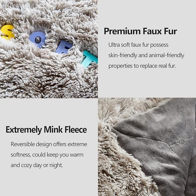 GONAAP Fuzzy Faux Fur Throw Blanket Twin Size Frosty Grey Super Soft Cozy Plush Fuzzy Shaggy Blanket for Couch Sofa Bed (Frosty Grey, Twin(60"x80"))-Ruum Studio Home